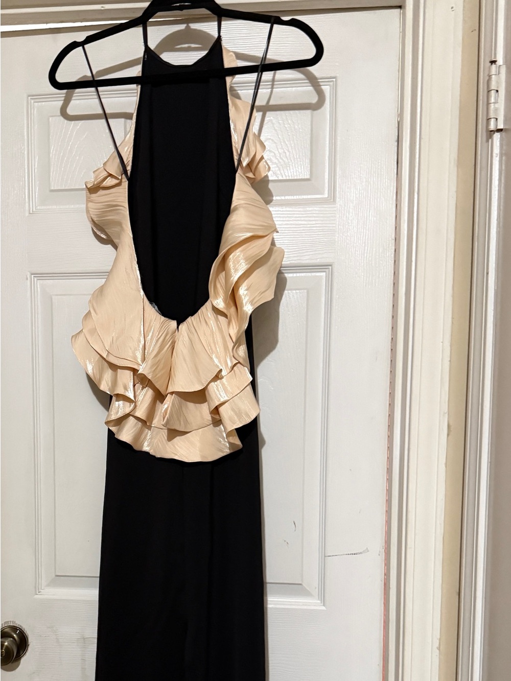 Zara Black Maxi Dress with Champagne Ruffle Back Detail